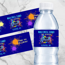 Gamer Birthday Blue Splatter Paint Video Game ペットボトルラベル
