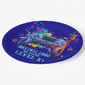 Gamer Birthday Blue Splatter Paint Video Game ペーパープレート (アングル)