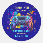 Gamer Birthday Blue Splatter Paint Video Game ラウンドシール (正面)