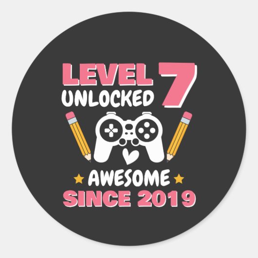 Gamer Birthday Level 7 Unlocked Since 2019 ラウンドシール (正面)