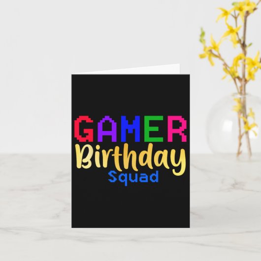 Gamer Birthday Squad Party Happy B-day Video Game  カード (黄色い花)