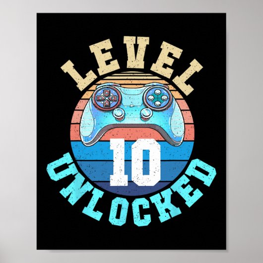Gamer Boy Level 10 Unlocked Video Game 10th Birthd ポスター (正面)