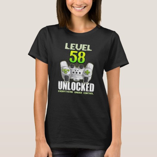 Gamer Boys Girls 58th Birthday Level 58 Unlocked 5 Tシャツ (正面)