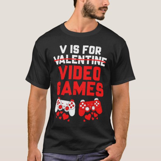 Gamer Boys Teen Valentines Day V Is For Video Game Tシャツ (正面)