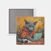Gamer Cat at the Computer – Funny Tech Meme Square マグネット (正面/裏面)