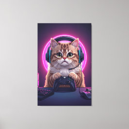 Gamer Cat Kids Canvas – Funny Cartoon Kitten キャンバスプリント