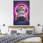 Gamer Cat Kids Canvas – Funny Cartoon Kitten キャンバスプリント (インサイチュ (寝室))