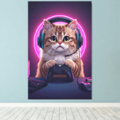 Gamer Cat Kids Canvas – Funny Cartoon Kitten キャンバスプリント (インサイチュ (ウッドフロア))