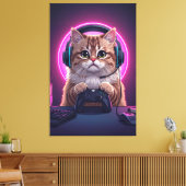 Gamer Cat Kids Canvas – Funny Cartoon Kitten キャンバスプリント (インサイチュ (リビング))