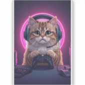 Gamer Cat Kids Sticker – Funny Cartoon Kitten シール (正面)