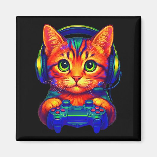 Gamer Cat Video Games Boys Teen Men Girls Funny Ca マグネット (正面)