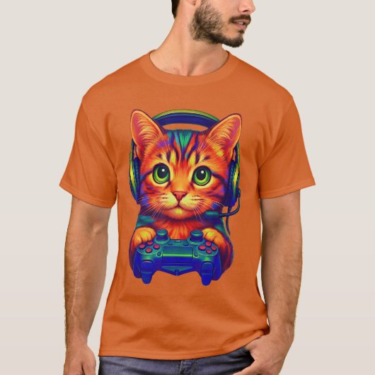 Gamer Cat Video Games Boyseen Men Girls Funny Cat Tシャツ (正面)