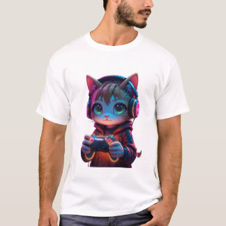 Gamer Cat with PlayStation Controller Tシャツ
