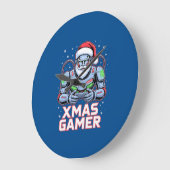 Gamer Christmas Gifts Cyber Santa Robot Xmas Gamer ラージ壁時計 (傾斜)