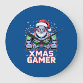 Gamer Christmas Gifts Cyber Santa Robot Xmas Gamer ラージ壁時計