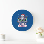 Gamer Christmas Gifts Cyber Santa Robot Xmas Gamer ラージ壁時計 (ホーム)