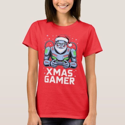 Gamer Christmas Gifts Cyber Santa Robot Xmas Gamer Tシャツ (正面)