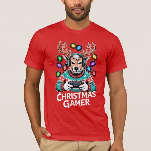 Gamer Christmas Gifts Reindeer Gaming Tシャツ (正面)