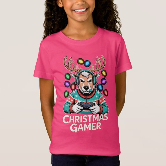 Gamer Christmas Gifts Reindeer Gaming Tシャツ (正面)