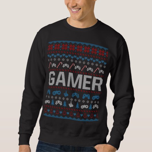 Gamer Christmas Ugly Sweater Holiday Sweatshirt スウェットシャツ (正面)