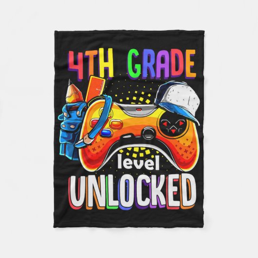 Gamer Ck To School Gamepad 4th Fourth Grade Level  フリースブランケット (正面)