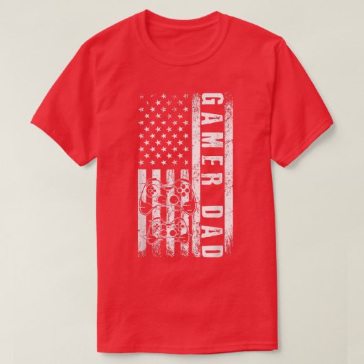 Gamer DAD American Flag Funny Video Gaming Father' Tシャツ (デザイン正面)
