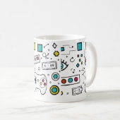 Gamer Doodle Art Cool Tech  Gaming Pattern  コーヒーマグカップ (正面右)
