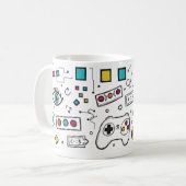 Gamer Doodle Art Cool Tech  Gaming Pattern  コーヒーマグカップ (正面左)