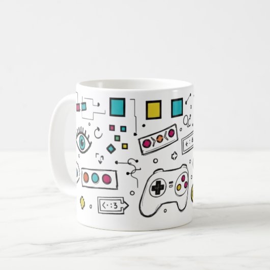 Gamer Doodle Art Cool Tech  Gaming Pattern  コーヒーマグカップ (正面左)