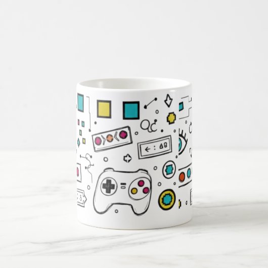 Gamer Doodle Art Cool Tech  Gaming Pattern  コーヒーマグカップ (中央)