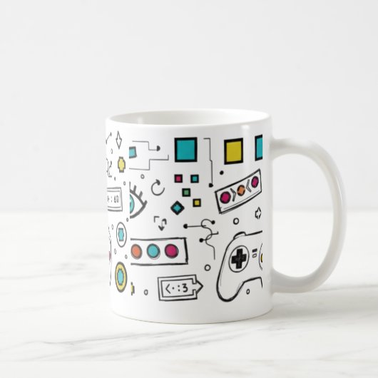 Gamer Doodle Art Cool Tech  Gaming Pattern  コーヒーマグカップ (右)
