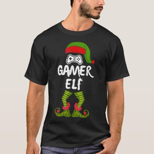 Gamer Elf Christmas Gaming Design Tシャツ (正面)