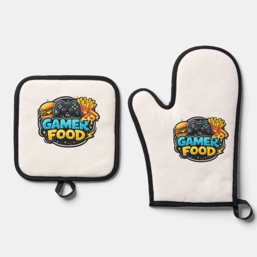 Gamer Food Oven Mitts – Funny Gaming Kitchen 鍋つかみ&鍋敷きセット (正面)