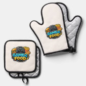 Gamer Food Oven Mitts – Funny Gaming Kitchen 鍋つかみ&鍋敷きセット (正面/裏面)
