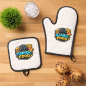 Gamer Food Oven Mitts – Funny Gaming Kitchen 鍋つかみ&鍋敷きセット (トップダウン)