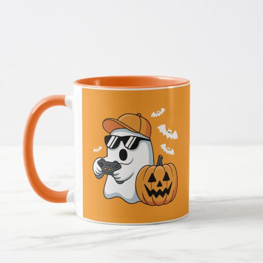 Gamer Ghost Pumpkin Controller Halloween Cool マグカップ (左)