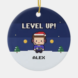 Gamer Gift Level Up Pixel Christmas Ornament セラミックオーナメント