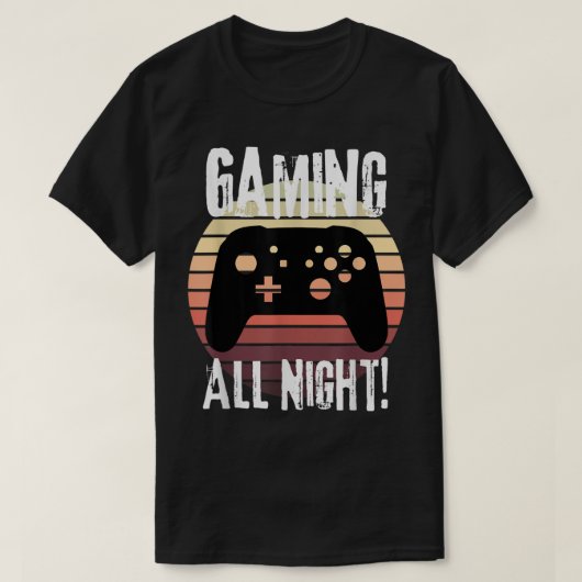Gamer Gifts Retro Controller Gaming All Night Fun  Tシャツ (デザイン正面)