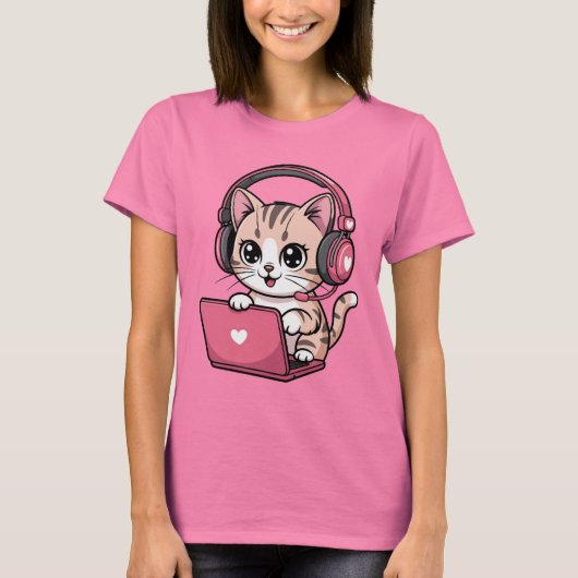 Gamer Girl Cat Gaming Cute Tシャツ (正面)