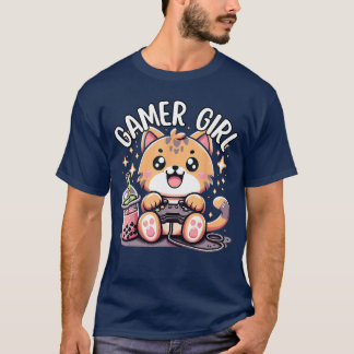 Gamer Girl Cat Gaming Cute Video Game Women Girls  Tシャツ