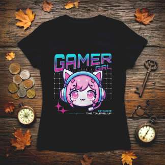 Gamer Girl Cat T-Shirt Tシャツ