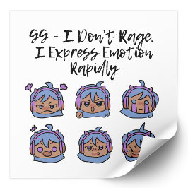 Gamer Girl I Don’t Rage Kawaii Gaming Humor スクエアシール