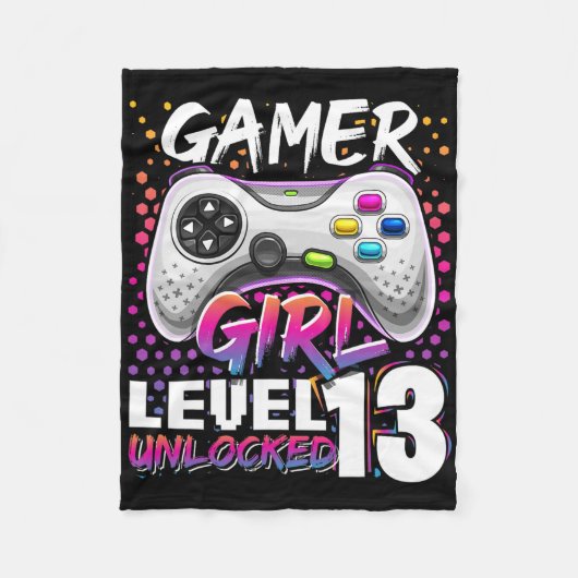 Gamer Girl Level 13 Unlocked Video Game 13th Birth フリースブランケット (正面)