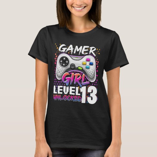 Gamer Girl Level 13 Unlocked Video Game 13th Birth Tシャツ (正面)