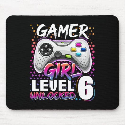 Gamer Girl Level 6 Unlocked Video Game 6th Birthda マウスパッド (正面)