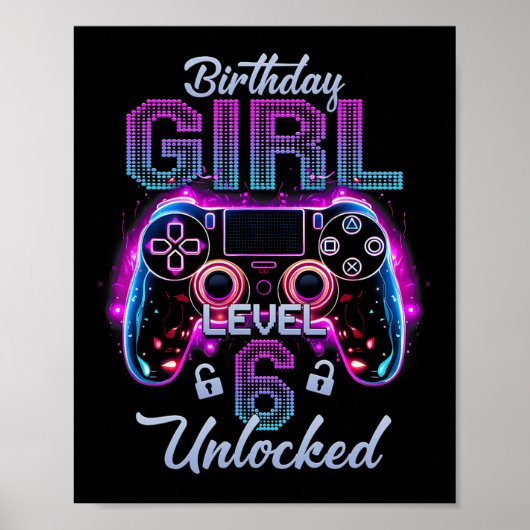 Gamer Girl Level 6 Unlocked Video Gaming 6th Birth ポスター (正面)