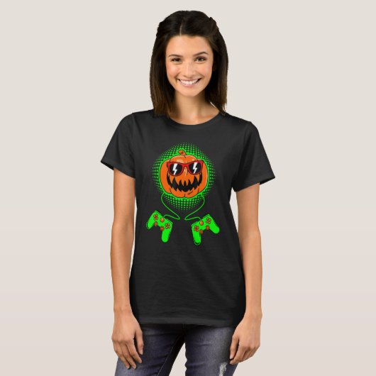 Gamer Halloween Jackolantern Scary Gaming Boys Kid Tシャツ (正面フル)