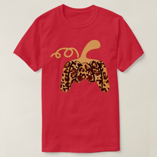 Gamer Halloween Pumpkin Leopard Video Game Control Tシャツ (デザイン正面)