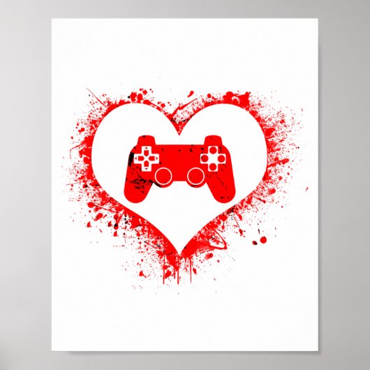 Gamer Heart Valentines Day Video Games Boys Kids T ポスター (正面)