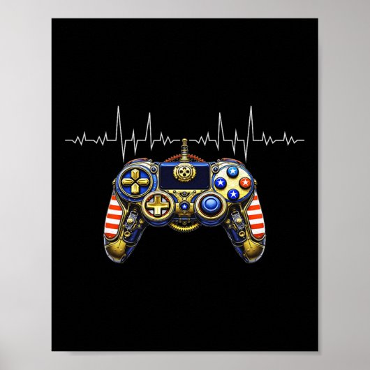 Gamer Heartbeat Design – Gaming Controller Ecg Lin ポスター (正面)